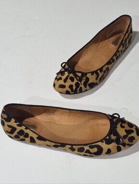 Halogen Women's  Real Fur Printed Calf Hair Leopard Print  Ballet Flats Sz 13